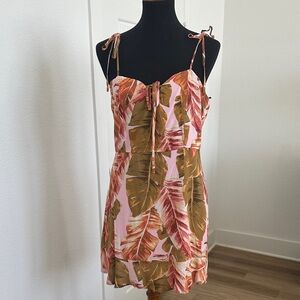 Forever 21 Pink and Brown Leaf Print Mini Dress